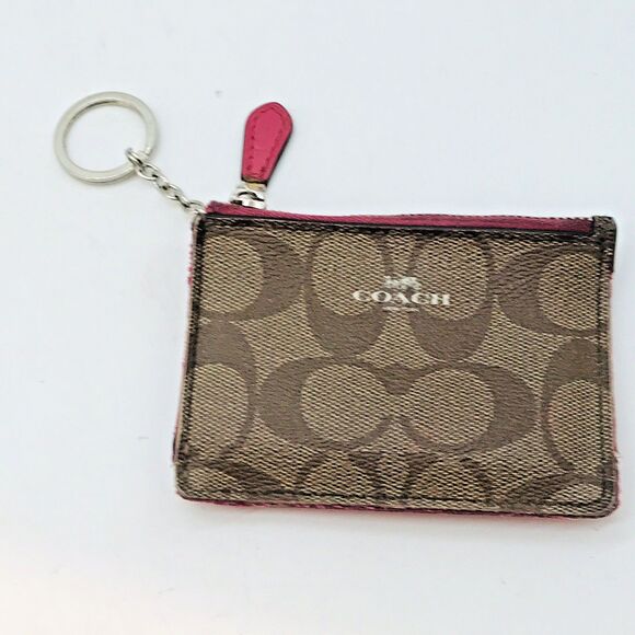 Coach Mini Skinny ID Case in Signature Brown Canvas & Cherry Leather F16107 Keys - Picture 2 of 12